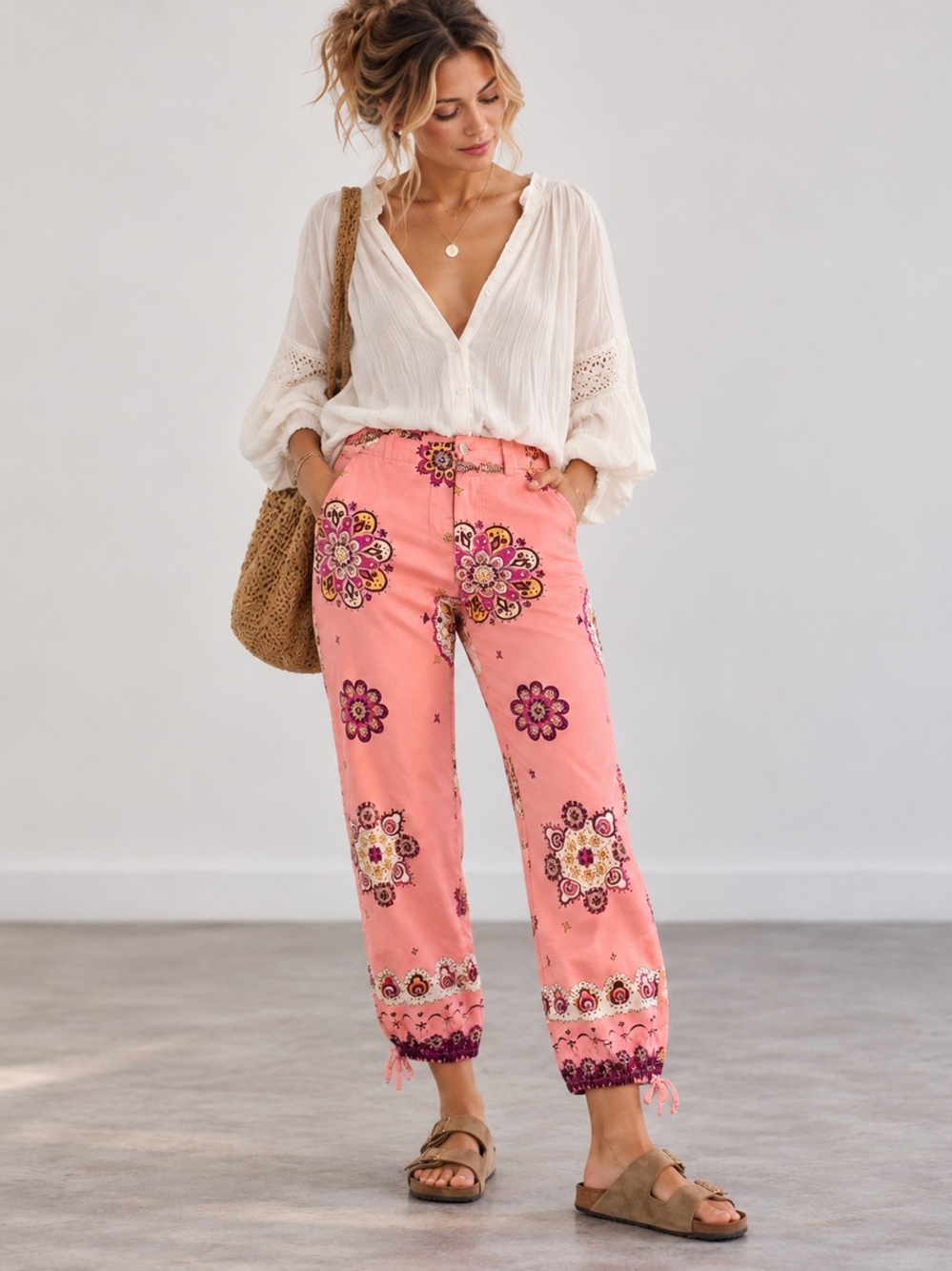 Anthropologie Boho Medallion Print Cropped Pants